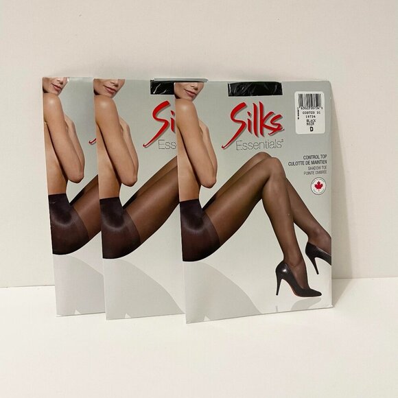 Silks Essentials Control Top Pantyhose Shadow Toe Lot of 3 Black Size D - Picture 1 of 9